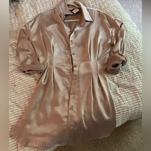 Gold bronze button corset dress